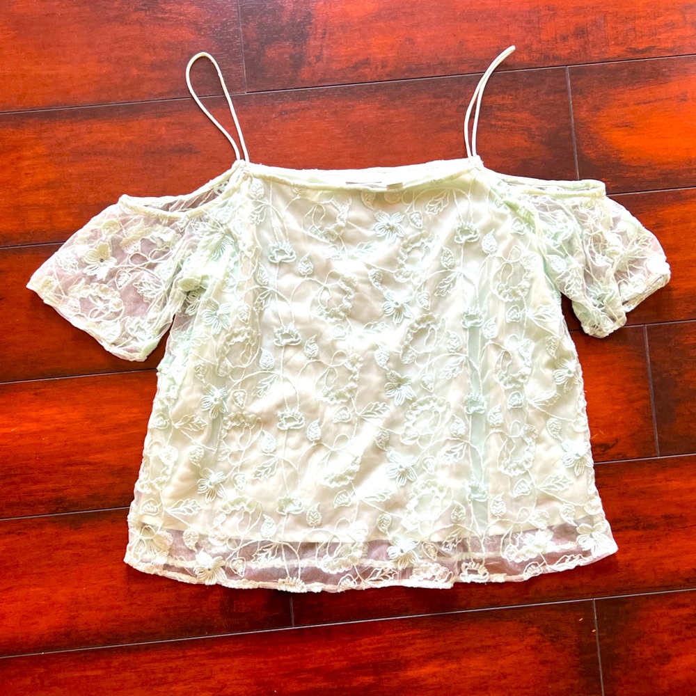 Hinge Mint Green Off the Shoulder Top S